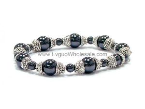 18cm Alloy Spacer Hematite Stone Beaded Stretch Bracelet